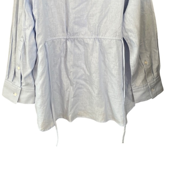 NWT ZARA Linen Tie Waist Button Blouse Blue Size L Oversized Fit - Picture 8 of 14